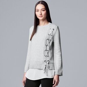Women's Simply Vera Vera Wang Lace-Up Mock Layer Sweater, Size S Small in Cream